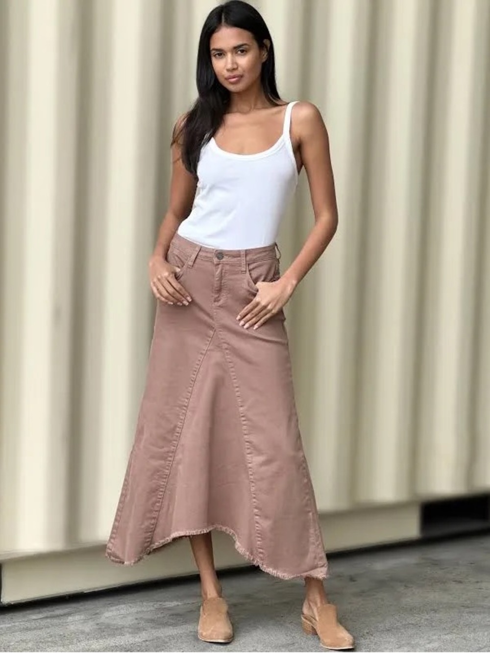 Wash Lab Selma Pieced Denim Maxi Skirt | almond, size 27